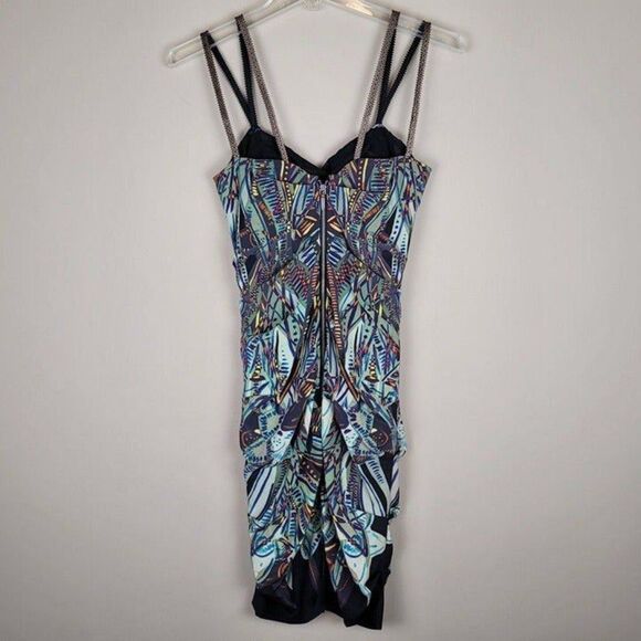 Nicole Miller Size 2 Silk Multicolor Mini Dress Spaghetti Straps - Picture 3 of 12